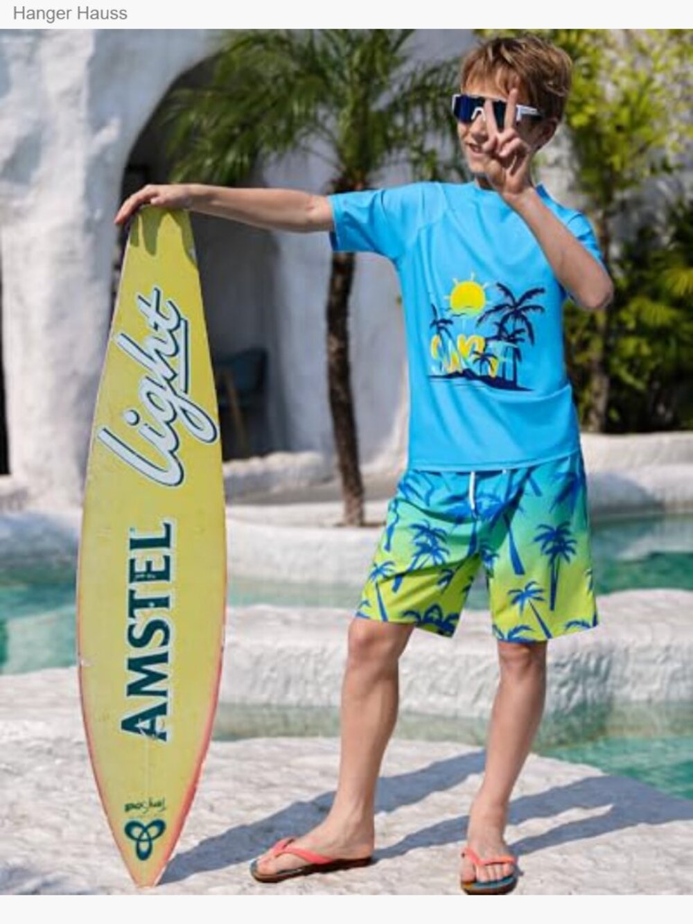 Boys Rash Guard Set - UPF 50+ Sun Protection Swim Trunks - Picture 3 of 7